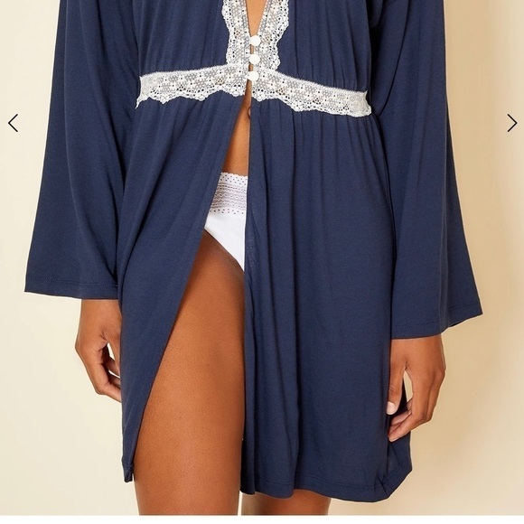 COSABELLA lace trim flirty sleep robe NAVY/MOON L - Picture 12 of 13